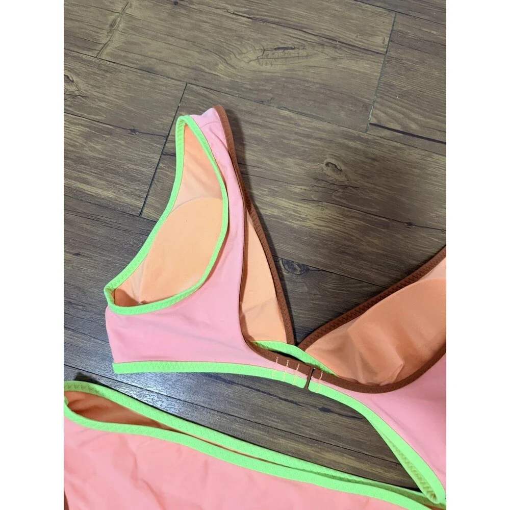 Aerie Bikini Set Scoop Top Medium Bottom Large Peach Orange Lime Green